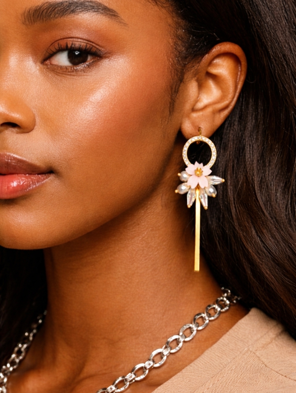 18k Gold Plated Gold Floral Pearl Drop Earrings Chic Statement Dangle